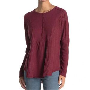 Gibson Look Mixed Rib Waffle  Knit Henley